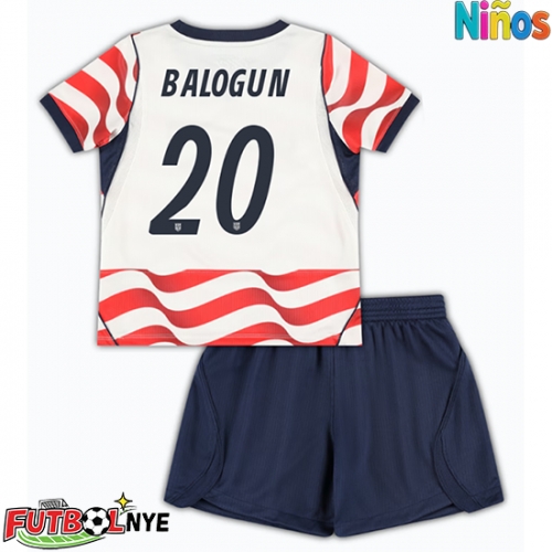 Camiseta Estados Unidos Folarin Balogun #20 Primera Equipación para niños Mundial 2026 manga corta (+ pantalones cortos)